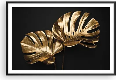 Produktbild von Gerahmtes Poster - Schwarzer Rahmen - Golden Blätter Monster - 91,5x61 cm - Wand Bild - Wanddeko - Wandbilder - Kunstposter - Wandposter - Bilderrahmen - Bilder - Kunstdruck - P2BAA91x61-4735
