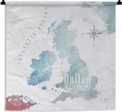 Produktbild von MuchoWow® Wandteppich Wandbehang Aquarell - Weltkarte - England 60x60 cm Tapisserie Dekoration Wandtuch - Dekorationen - Wand Decke