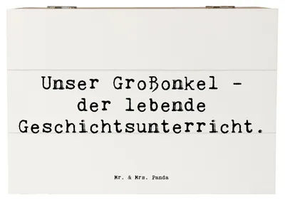 Produktbild von Mr. & Mrs. Panda Box Spruch Großonkel Geschichtsunterricht 22 x 15 cm - Weiß - Geschenk, Verwandtschaftsbeziehung, Familientradition, Freude, geschenkkiste, fotobox