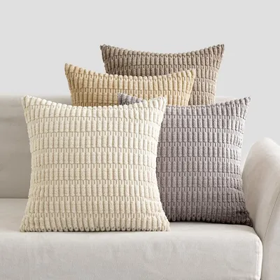 Produktbild von Kissenbezüge aus Cord, 4er-Set, dekorative Sofakissen, moderne Kissenbezüge, 45 x 45 cm, weiche Dekokissenbezüge für Wohnzimmer, Sofa und Schlafzimmer, graubraun