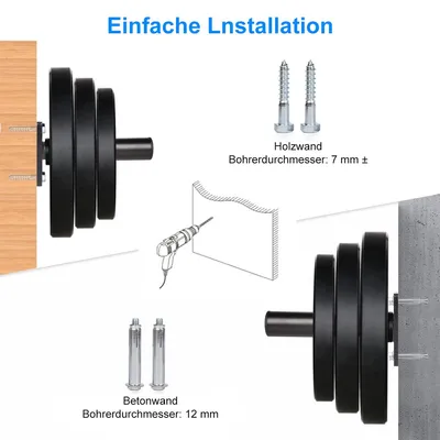 Produktbild von Fitness Wandhalterung für Hantelscheiben, Gewichtshalter für 2,5 cm / 3 cm / 5 cm Hantelscheiben, im Paar