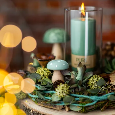 Produktbild von Holzpilze Deko Pilze Fliegenpilze Herbstdeko Mint Grün 5cm 8 Stück