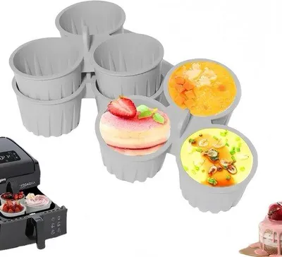 Image de Lot de 2 moules à œufs en silicone - 3 moules à œufs pour friteuse à air chaud de 135 ml - Antiadhésifs, réutilisables et lavables au lave-vaisselle - Gris