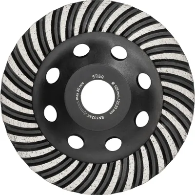 Produktbild von STIER Diamantschleiftopf, 125 x 22,23 mm, mit Turbo-Rand, für Beton und Naturstein, hohe Abtragsleistungen, 12.200 RPM