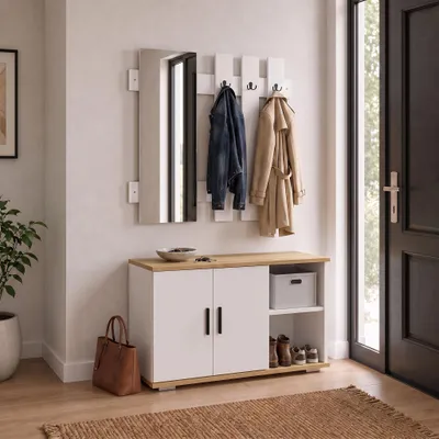 Obrázek produktu pro Kompletní sada do předsíně VCM Diele Garderoben: skříňka na boty, sedací lavice, nástěnné botníky a zrcadlo - model Gados XL
