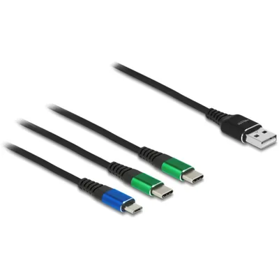 Produktbild von Delock USB Ladekabel 3 in 1 Typ-A zu Micro USB / 2 x USB Type-C 1 m