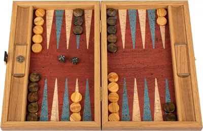Produktbild von Manopoulos Premium Backgammon Set – Roter Naturkork & Olivenholz-Steine – Kompakt (30x17 cm)
