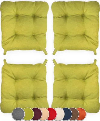 Four green seat cushions are displayed, with a row of color swatches below.