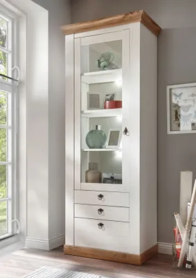 Image de Vitrine de style rustique 82 cm, pin blanc / chêne Wotan, vitrine sur pied pour salon