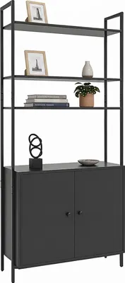 Zdjęcie produktu dla Regał Relaxdays, wys. x szer. x gł.: 159,5 x 60 x 24 cm, 6 półek, regał z szafką dolną, MDF i metal, regał stojący, czarny