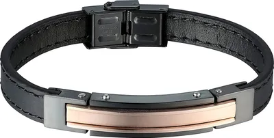 Produktbild von Karisma Männer Schwarzes Lederarmband Edelstahl Platte Farbwahl Länge 21cm - Blaue Platte