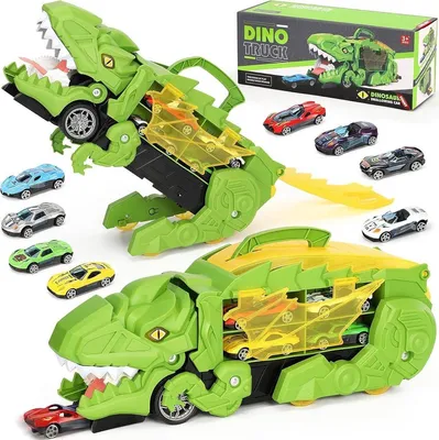 Produktbild von Dinosaurier Spielzeug LKW mit 8 Autos – 2-in-1 Dino Truck für Kinder 3–8 Jahre