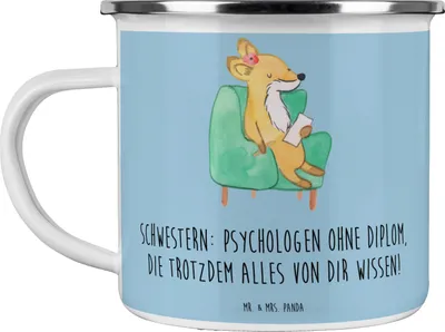 Produktbild von Mr. & Mrs. Panda Teetasse Schwestern Psychologen - Blau Pastell - Geschenk, Familie, Teebecher, Handarbeit, Familiengeschenk, Kaffeepott, Geschwister, Lächeln, Pott