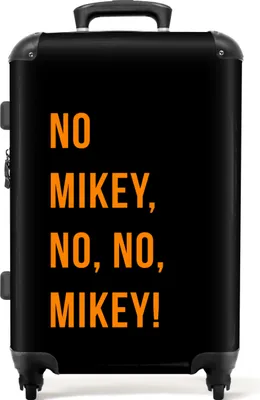 Obrázok produktu pre NoBoreSuitcases.com® Veľký kufor - Citáty - Nie, Mikey, nie, nie, Mikey! - Oranžová - Čierna - Kombinovaný zámok TSA - Pevná škrupina vozíka na 4 kolieskach - 72 litrov - Cestovný kufor - 66 cmKufr Medium 67x43x25 cm, 72L,