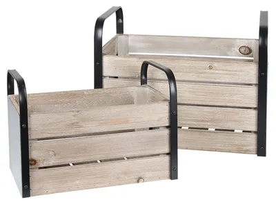 Produktbild von Holzkisten-Set mit Metallgriffen 2-teilig Aufbewahrungsbox Zeitschriftensammler