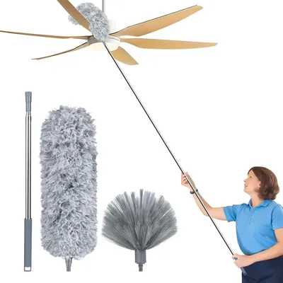 Image de Télescopique, plumeau pour aspirateur, lavable, extensible jusqu'à 254 cm, couleur grise, lot de 3