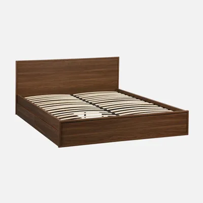 Produktbild von sweeek - Bett mit Lattenrost und Kopfteil 160 x 200 cm + 4 Schubladen Holzdekor - Nussbaumfarben