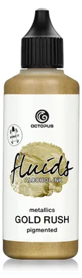 Zdjęcie produktu dla 100 ml Octopus Fluids Alcohol Ink GOLD RUSH, atrament alkoholowy do fluid artu i żywicy, złoty