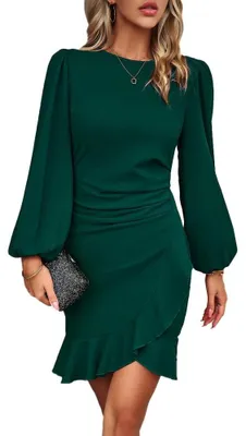 Imagen del producto de Elegante vestido midi con volantes en el dobladillo y mangas largas