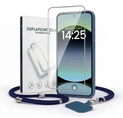 Produktbild von Handyhülle für Xiaomi Redmi Note 14 5G mit Handykette und 9H Displayglas Displayschutz Band Kordel Hülle Case Schutzhülle Blau