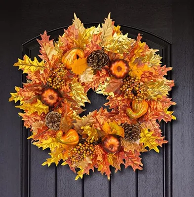 Produktbild von Erntedankkranz, Kürbis, Tannenzapfen, Ahornblatt, simulierte Beeren, dekorativer Anhänger für Halloween, Herbstfest
