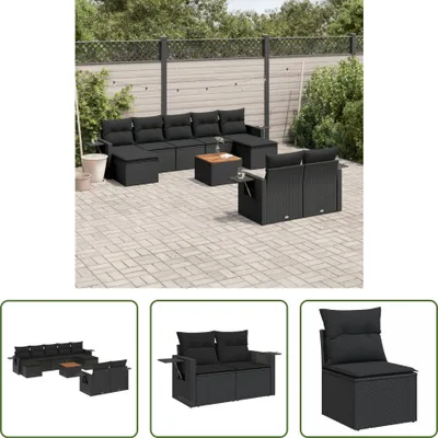 Produktbild von The Living Store 10-tlg. Garten-Sofagarnitur mit Kissen Schwarz Poly Rattan