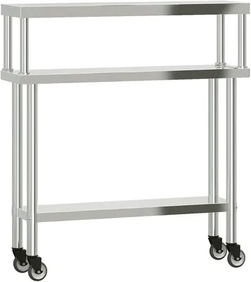 Imagen del producto de Mesa de trabajo de acero inoxidable con estantes, 110 x 30 x 120 cm