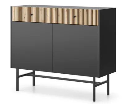 Produktbild von AX LIVING Kommode modern Dinley 104 cm Schwarz mit Eiche-Riffeloptik