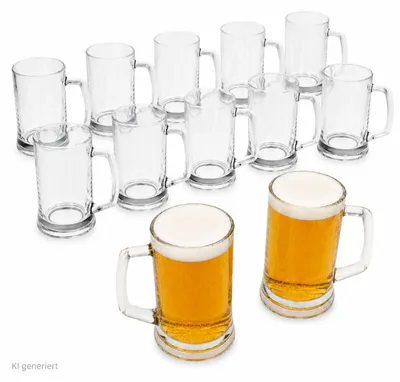 Image de 12 chopes à bière Viva de 0,3 l avec anse, chopes à bière de 300 ml, chopes en verre Seidel