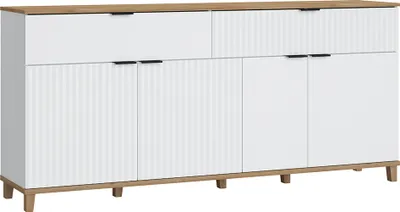 Produktbild von Sideboard mit 2 Schubladen, 4 Türen PLYMOUTH-129 in weiß mit Eiche Nb., B/H/T ca. 187,1/86,4/40 cm
