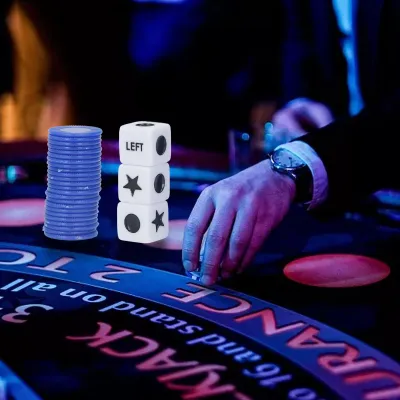 Immagine prodotto di Gioco dei dadi sinistra-destra, cartelli chiari, acrilico resistente, 3 dadi, set di 24 fiches per amici, feste