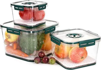 Immagine prodotto di Set di 3 contenitori in plastica rettangolari da 1,1 l + 2,5 l + 5 l, verde scuro