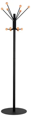 Produktbild von Garderobenständer mit schwerem Standfuß & Holzknöüfen | Höhe 180cm | Schwarz