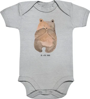 Produktbild von Mr. & Mrs. Panda Strampler Baby Bär Verlust 3. - 6. Monat - Heather Grey - Geschenk, Einteiler, Babybody, babykleidung body, Teddy, Kurzarmbody