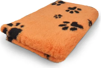 Produktbild von Vet Bed Hundebett orange mit großen und kleinen Pfoten