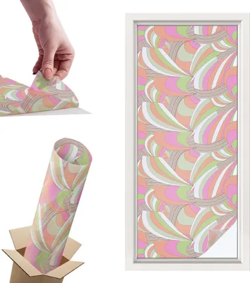 Obrázek produktu pro Vitrážová fólie na okna - 116x50 cm - Vitrážová fólie na okna, dekorativní a neprůhledná - Samolepicí dekorativní skleněná fólie s vitrážovým vzorem - UV ochrana, snadná instalace, dekorace oken - Barevný cikcak vzor