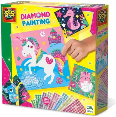 Produktbild von SES Creative 14701 Diamanten Mosaike Fröhliche Tiere, Glitzerndes Bastelset für Kinder, Bastelset für Kinder, 3 Jahr(e), Karton, Mehrfarbig