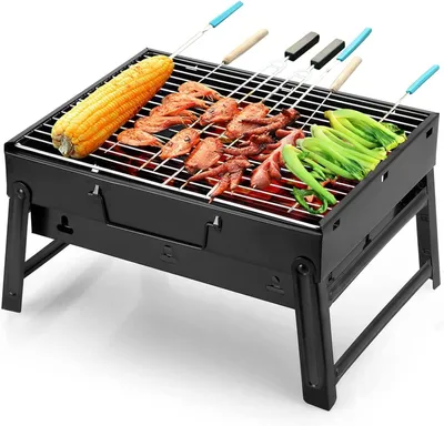 Obrázek produktu pro Přenosný, skládací gril na dřevěné uhlí s roštem z nerezové oceli pro kempování
