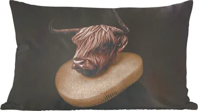 Produktbild von MuchoWow® Zierkissen Sofakissen Wohnzimmer Dekokissen 60x40 cm Alte Meister - Schottische Hochlandrind - Kunst - Kopfkissen - Polster mit Foto