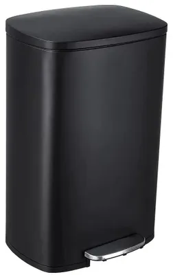 Image de Poubelle rectangulaire de 50 litres - Acier inoxydable noir - Poubelle de cuisine - Avec couvercle - Pédale