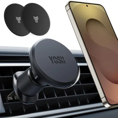 Immagine prodotto di Supporto per telefono da auto, con magnete, gancio bimetallico, rotazione a 360°, colore nero, compatibile con iPhone, Samsung, Pixel