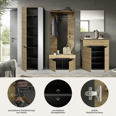 Produktbild von xonox.home Canu Garderobenkombination  (B/H/T: 255x190x37 cm) in Artisan Nachbildung