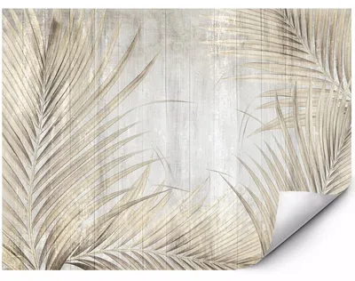 Produktbild von Fototapete Für Die Wand Beige Palmenblätter Auf Verwittertem Hintergrund Elegantes Tropisches Glamour Motiv In Naturtönen 350x250 cm