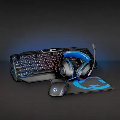 Produktbild von Gaming-Combo-Kit - 4-in-1 - Tastatur, Headset, Maus und Mousepad - 5 V 0.5 A - Rechtshändig - 6 Knöpfe - Operating System Windows - USB - 1200/1600