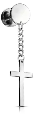 Produktbild von Kreuz Ohrring: Fake Plug Ohrhänger Edelstahl Silber