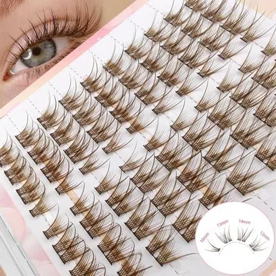Produktbild von Set mit 80 braunen Wimpernverlängerungen, 10–14 mm, gemischte künstliche Wimpernbüschel für einen natürlichen Look