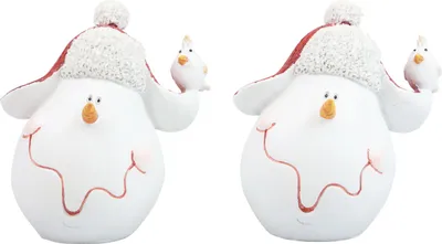 Produktbild von Weihnachtsdeko Schneemann mit Mütze und Vögelchen, Tischdeko für Advent und Weihnachten, 13cm, 2er-Set, 2 Stück