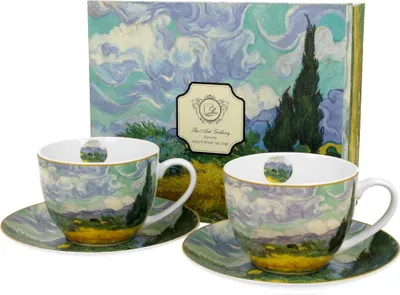 Produktbild von DUO ART GALLERY 2er-Set Tassen 250 ml WHEAT FIELD mit Untertassen, New Bone China Porzellan