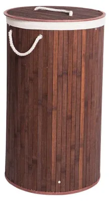 Image de Panier à linge rond en bambou avec couvercle et sac à linge en tissu