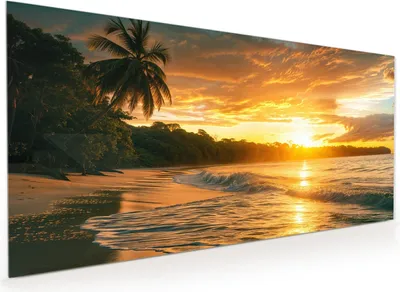 Produktbild von Küchenrückwand Spritzschutz Glas mit Motiv Sonnenuntergang Strand 40 x 40 cm